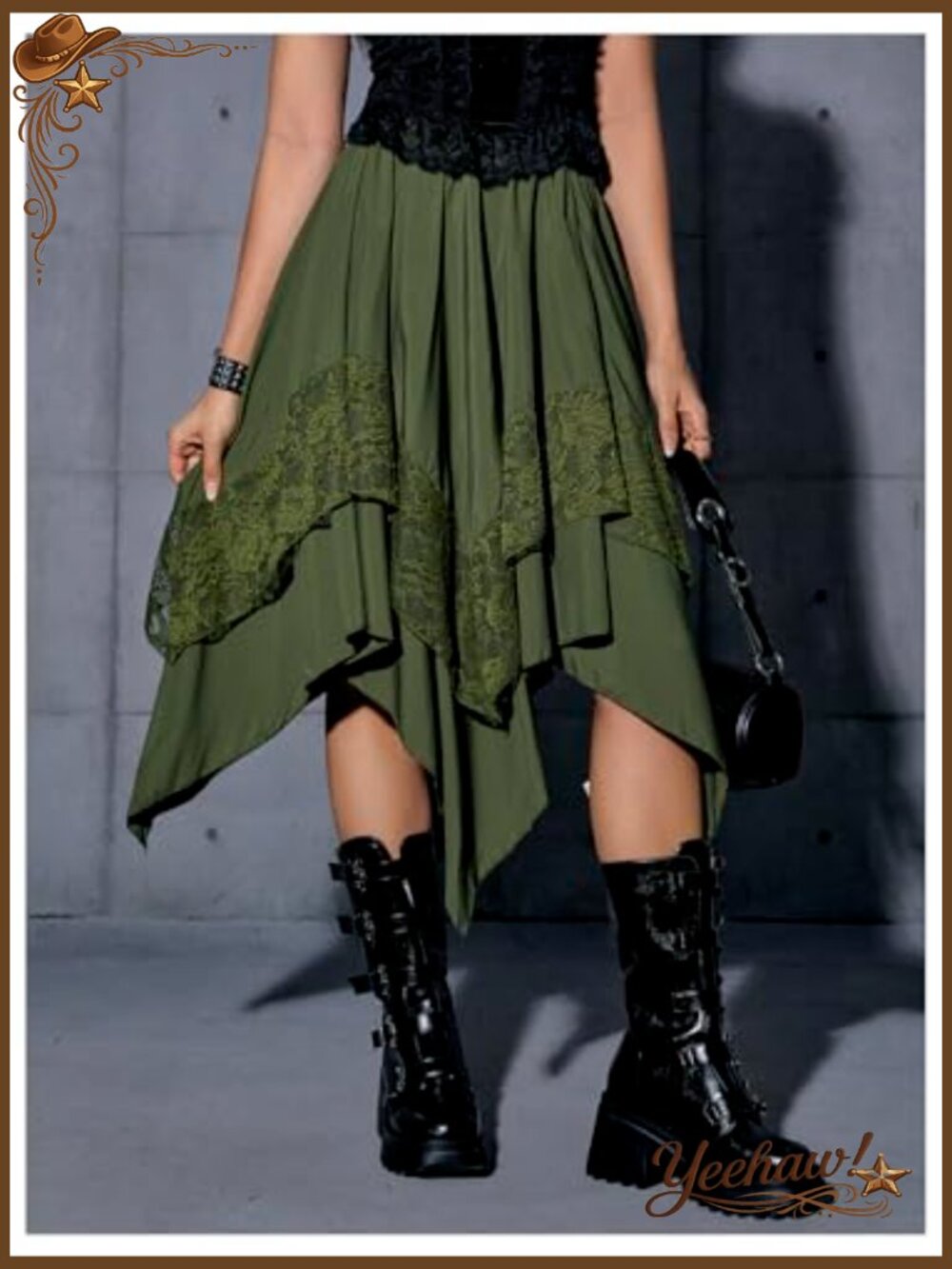 Women's Renaissance Pirate Midi Skirt Asymmetrical Lace High Low A-Line Flowy - Picture 5 of 7